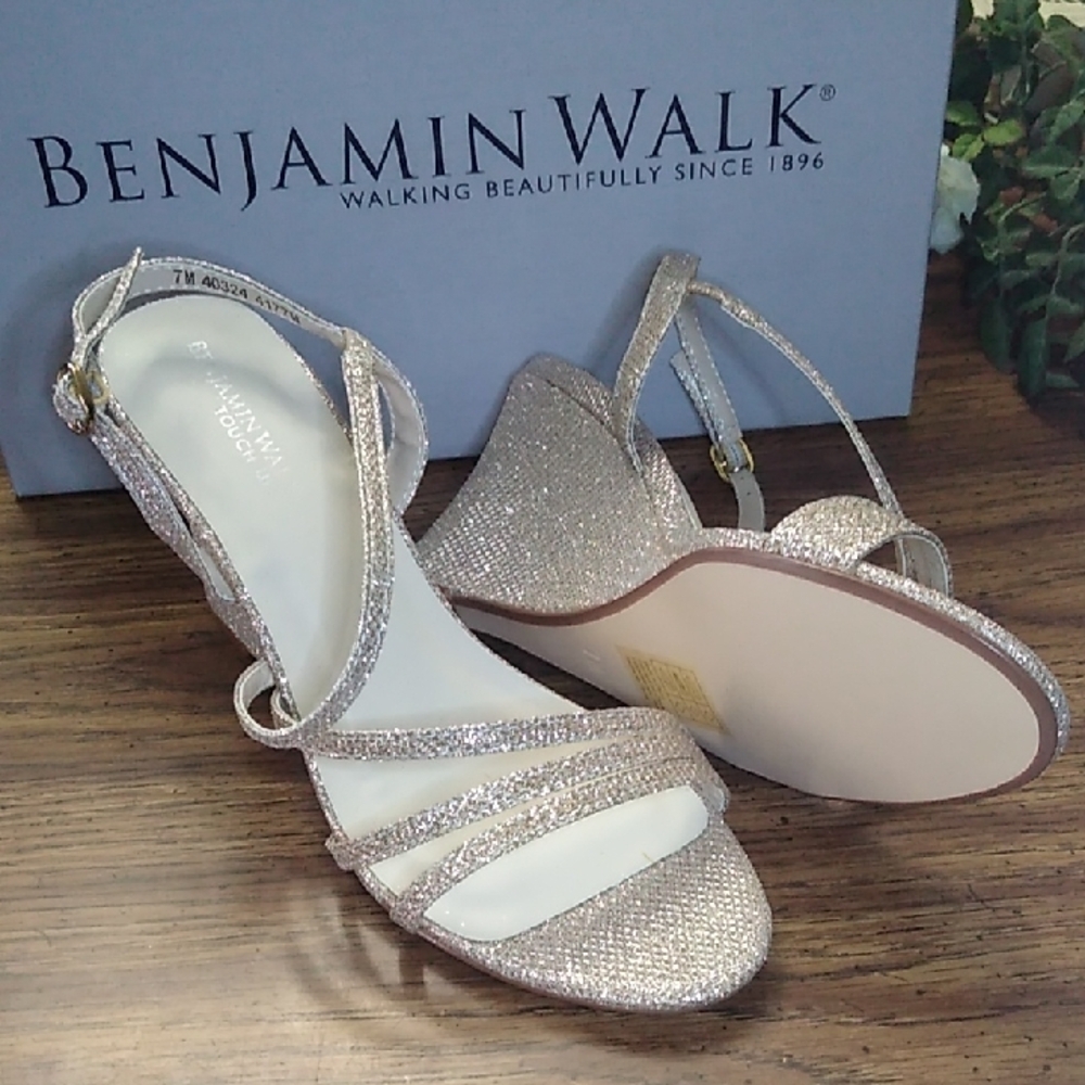 Benjamin Walk Gold Heels Elegant Strappy Design